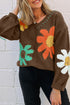 Slouchy Floral Knit V Neck Pullover Sweater