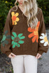Slouchy Floral Knit V Neck Pullover Sweater