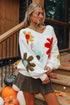 Slouchy Floral Knit V Neck Pullover Sweater