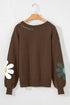 Slouchy Floral Knit V Neck Pullover Sweater