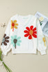 Slouchy Floral Knit V Neck Pullover Sweater