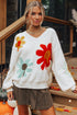 Slouchy Floral Knit V Neck Pullover Sweater
