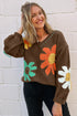 Slouchy Floral Knit V Neck Pullover Sweater