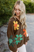 Slouchy Floral Knit V Neck Pullover Sweater