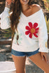 Slouchy Floral Knit V Neck Pullover Sweater