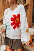 Slouchy Floral Knit V Neck Pullover Sweater
