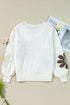Slouchy Floral Knit V Neck Pullover Sweater