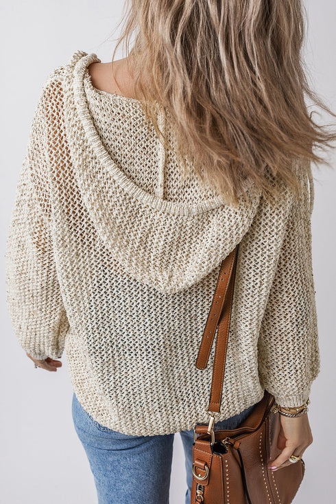 Slouchy Open Mesh Knit Kangaroo Pocket Hoodie