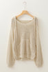 Slouchy Open Mesh Knit Kangaroo Pocket Hoodie