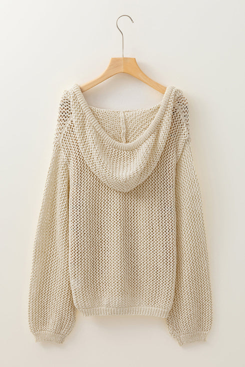 Slouchy Open Mesh Knit Kangaroo Pocket Hoodie