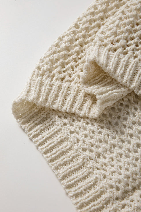 Slouchy Open Mesh Knit Kangaroo Pocket Hoodie