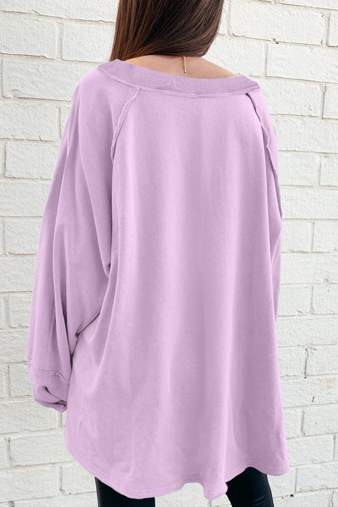 Slouchy Raw Edge Drop Shoulder Tunic Sweatshirt