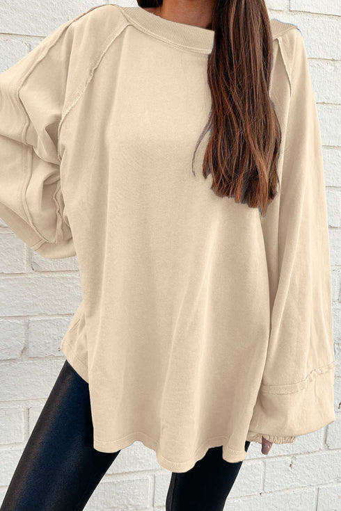 Slouchy Raw Edge Drop Shoulder Tunic Sweatshirt