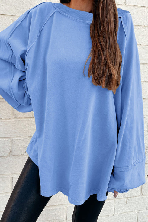 Slouchy Raw Edge Drop Shoulder Tunic Sweatshirt