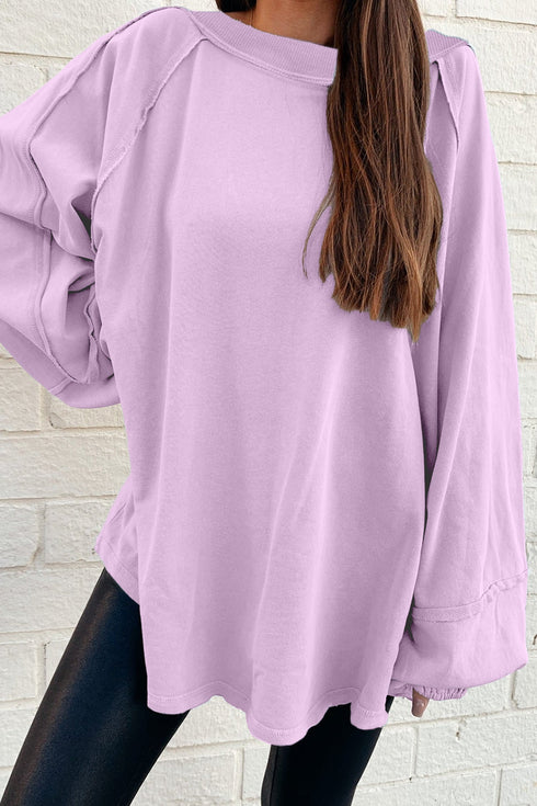 Slouchy Raw Edge Drop Shoulder Tunic Sweatshirt