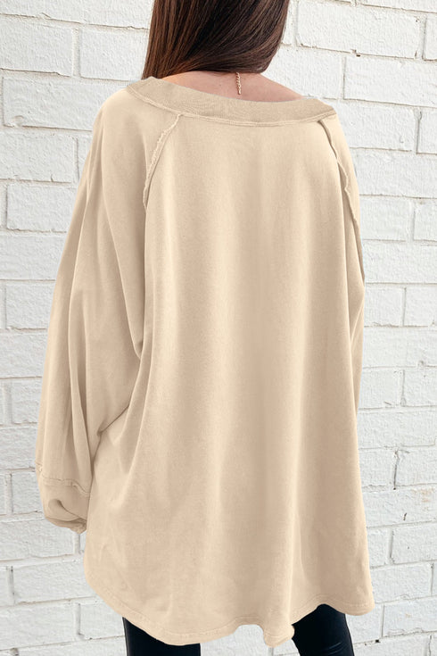 Slouchy Raw Edge Drop Shoulder Tunic Sweatshirt