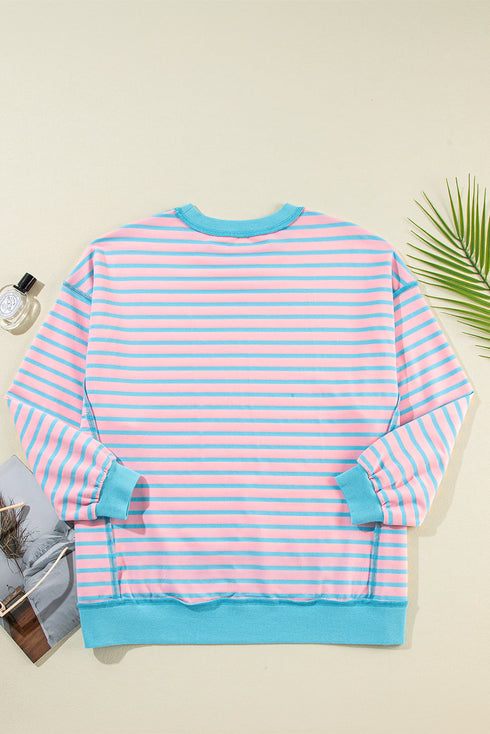 Slouchy Striped Exposed Seam Oversized Pullover Sweatshirt
