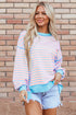 Slouchy Striped Exposed Seam Oversized Pullover Sweatshirt