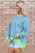 Slouchy Striped Exposed Seam Oversized Pullover Sweatshirt