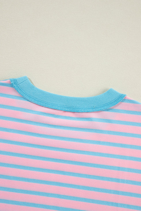 Slouchy Striped Exposed Seam Oversized Pullover Sweatshirt