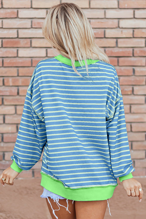 Slouchy Striped Exposed Seam Oversized Pullover Sweatshirt