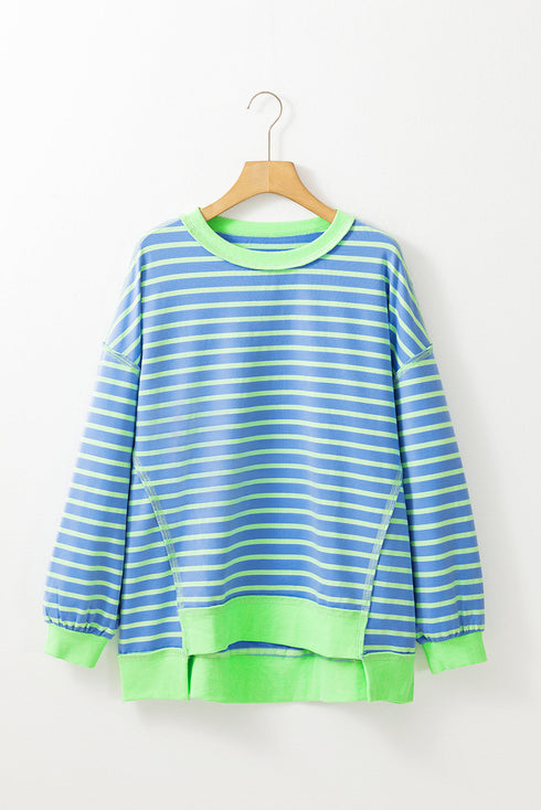 Slouchy Striped Exposed Seam Oversized Pullover Sweatshirt