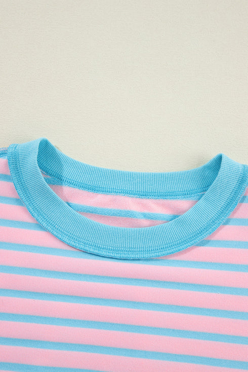 Slouchy Striped Exposed Seam Oversized Pullover Sweatshirt