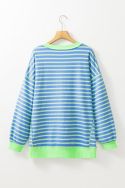 Slouchy Striped Exposed Seam Oversized Pullover Sweatshirt