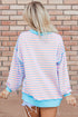 Slouchy Striped Exposed Seam Oversized Pullover Sweatshirt