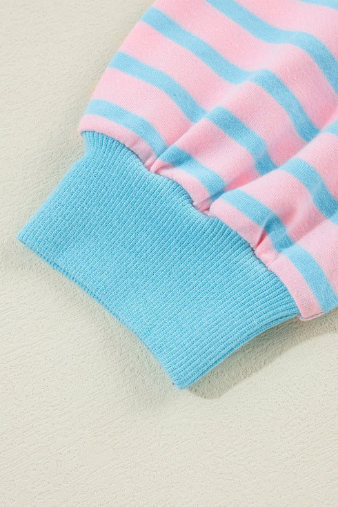Slouchy Striped Exposed Seam Oversized Pullover Sweatshirt