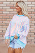 Slouchy Striped Exposed Seam Oversized Pullover Sweatshirt