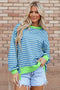 Slouchy Striped Exposed Seam Oversized Pullover Sweatshirt