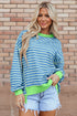 Slouchy Striped Exposed Seam Oversized Pullover Sweatshirt