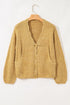 Slouchy Textured Open Knit Button Front Balloon Sleeve Cardigan