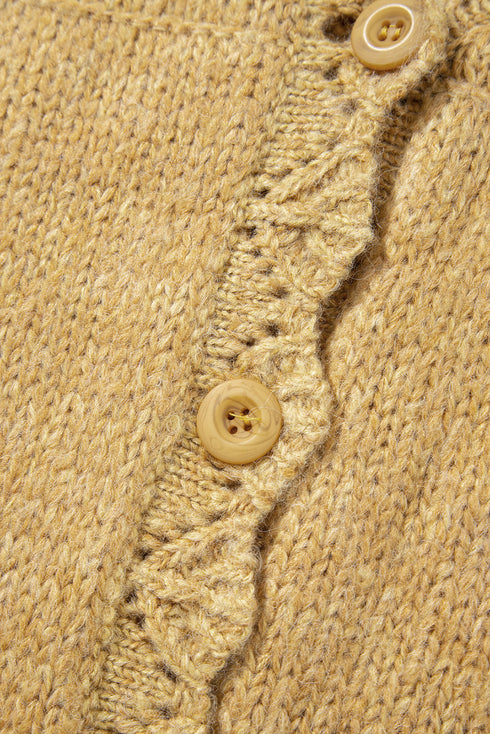 Slouchy Textured Open Knit Button Front Balloon Sleeve Cardigan