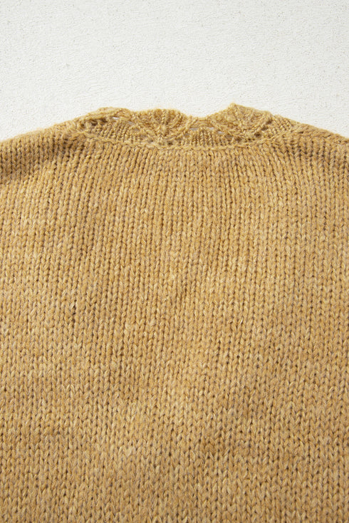 Slouchy Textured Open Knit Button Front Balloon Sleeve Cardigan