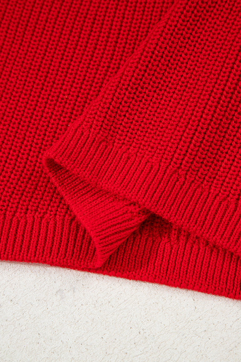 Slouchy V Neck Drop Shoulder Texture Knit Sweater