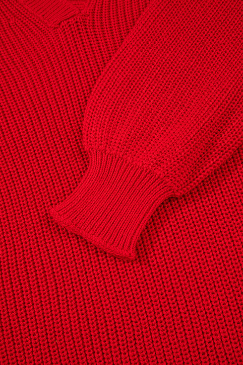 Slouchy V Neck Drop Shoulder Texture Knit Sweater