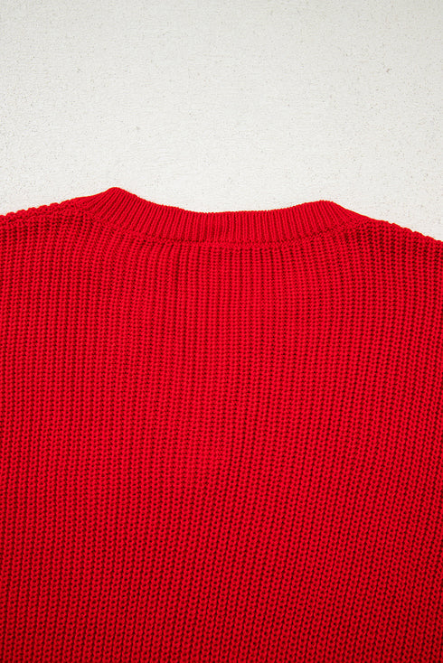 Slouchy V Neck Drop Shoulder Texture Knit Sweater