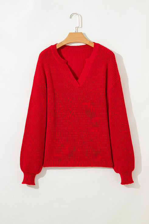 Slouchy V Neck Drop Shoulder Texture Knit Sweater