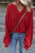 Slouchy V Neck Drop Shoulder Texture Knit Sweater