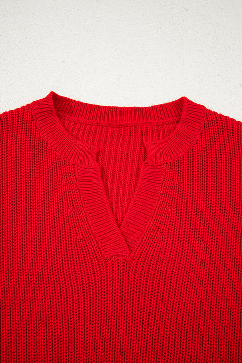 Slouchy V Neck Drop Shoulder Texture Knit Sweater