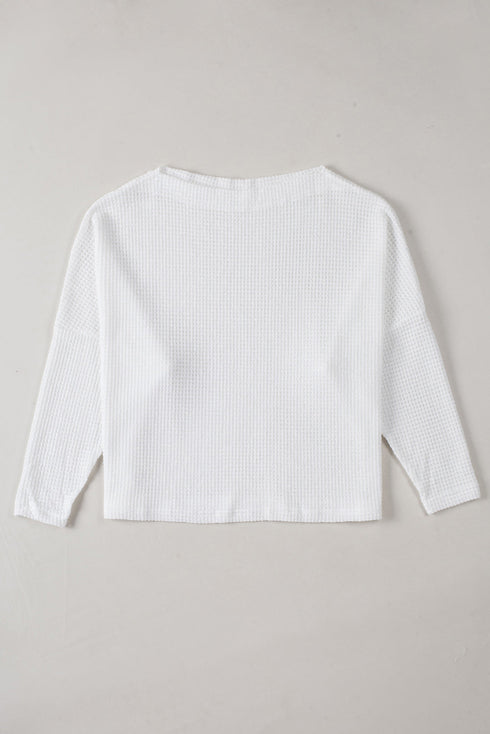 Slouchy Waffle Knit Off The Shoulder Dolman Sleeve Pullover Tunic Top