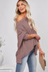 Slouchy Waffle Knit Off The Shoulder Dolman Sleeve Pullover Tunic Top