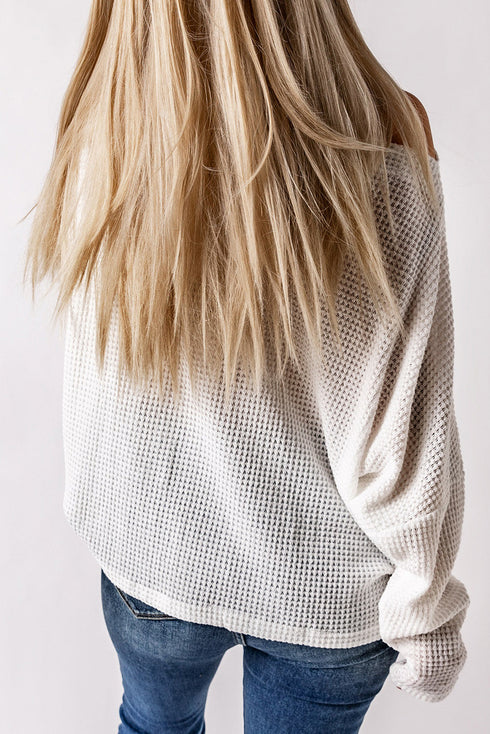 Slouchy Waffle Knit Off The Shoulder Dolman Sleeve Pullover Tunic Top