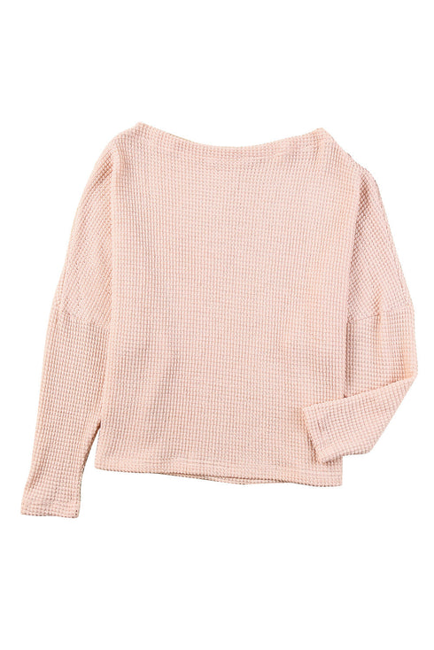 Slouchy Waffle Knit Off The Shoulder Dolman Sleeve Pullover Tunic Top