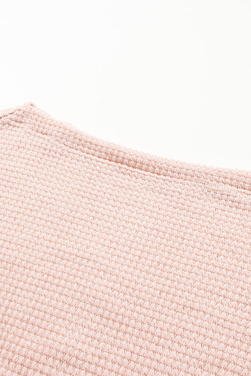 Slouchy Waffle Knit Off The Shoulder Dolman Sleeve Pullover Tunic Top