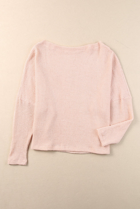 Slouchy Waffle Knit Off The Shoulder Dolman Sleeve Pullover Tunic Top
