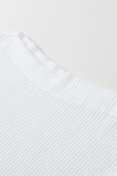 Slouchy Waffle Knit Off The Shoulder Dolman Sleeve Pullover Tunic Top