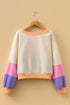 Slouchy Wide Neck Exposed Stitch Paneled Pullover